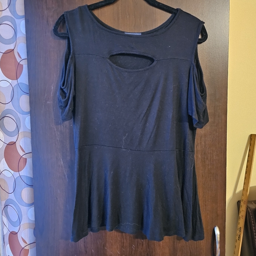 Scarlett Black Cold Shoulder Blouse With Cut Out Front